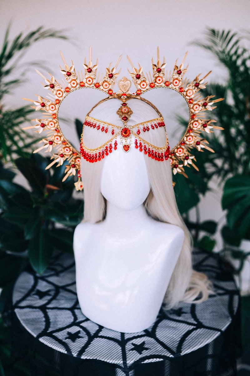 Cool Design ショップ、　　 CARDIA TIARA　Q873 Queen of Hearts Crown: Red Ruby, Gold Wonderland Tiara