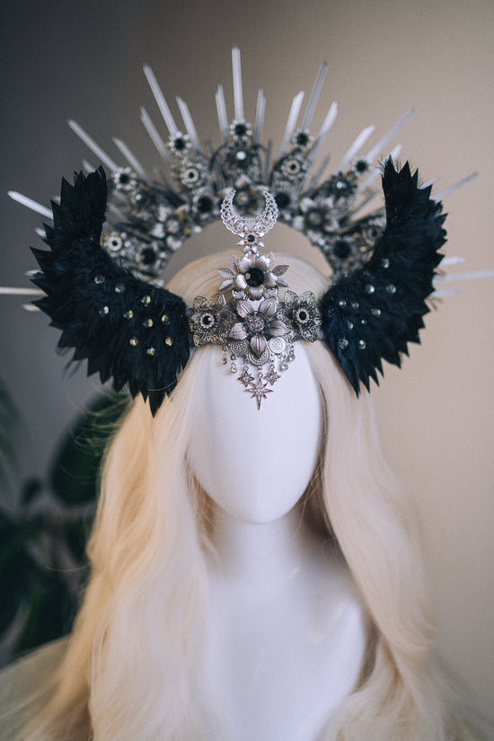 Angel Crown Silver Black Headpiece