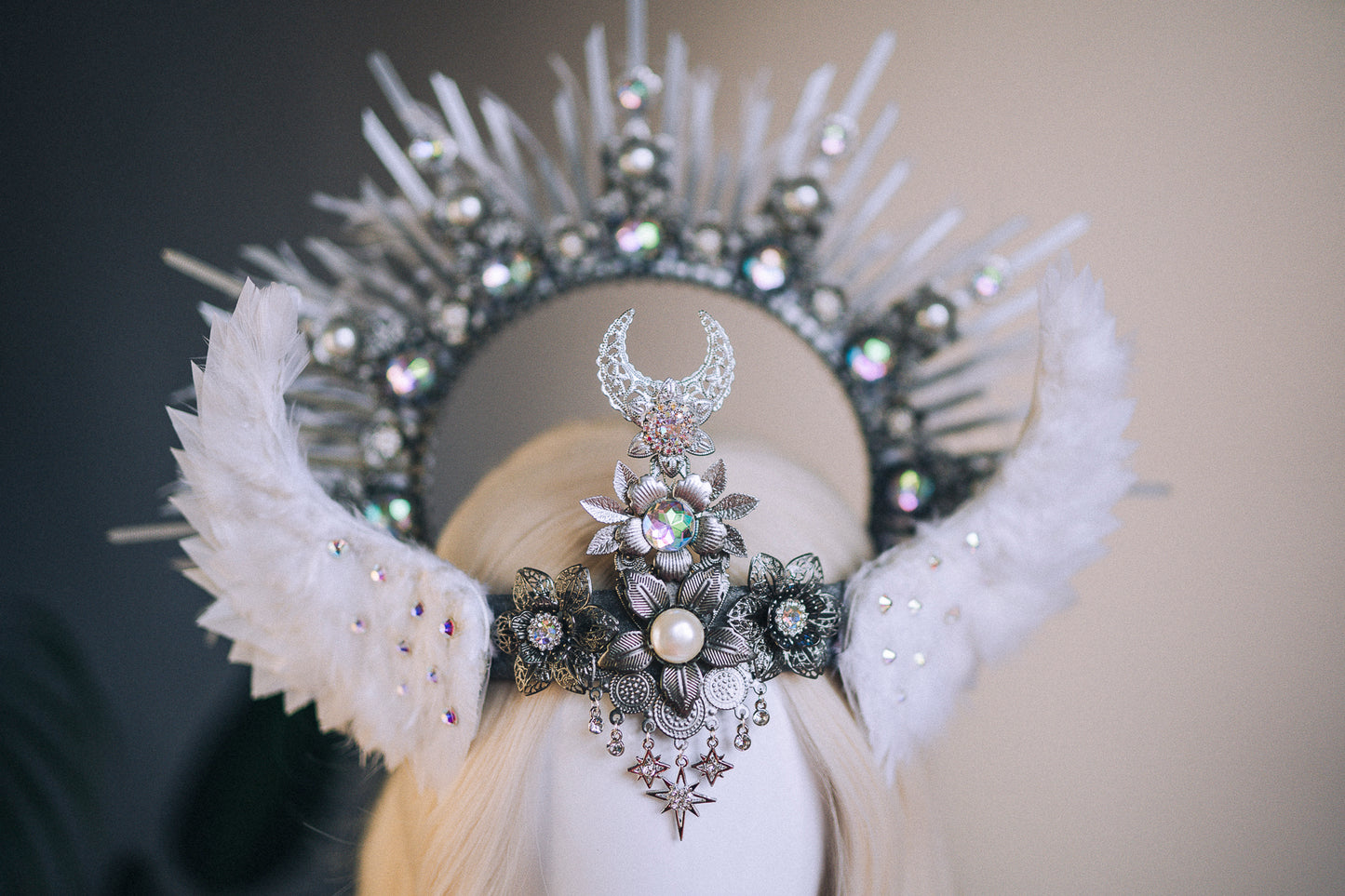 Angel Crown Silver White Headpiece