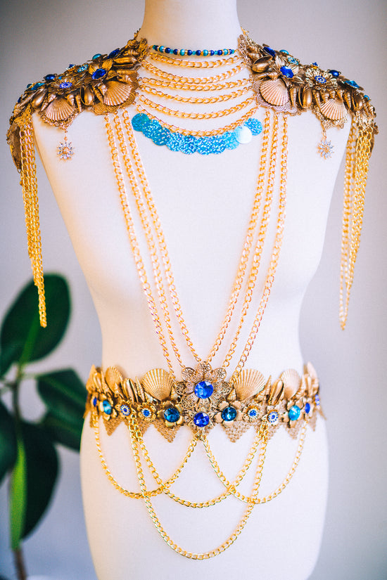 Aquarius Zodiac Signs Gold Blue Harness Festival Fashion