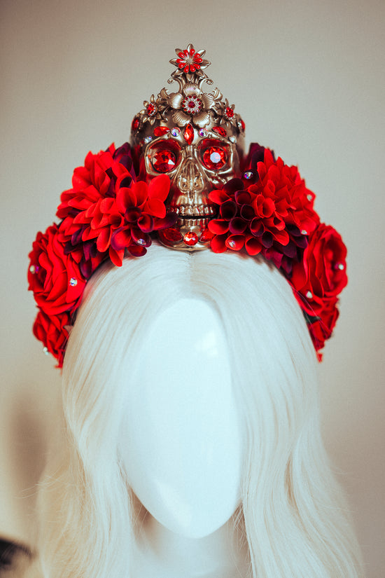 Flower Sugar Skull Crown Red