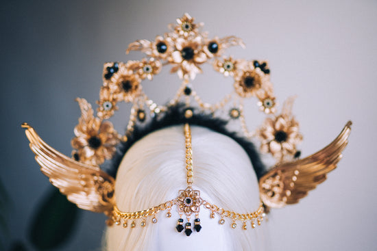 Angel Crown Gold Black Headpiece