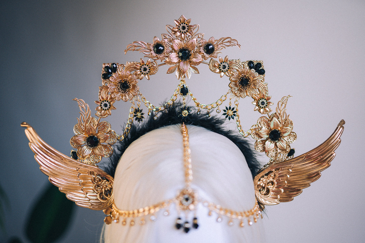 Angel Crown Gold Black Headpiece