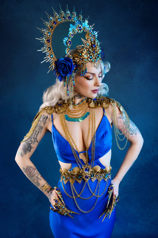 Aquarius Zodiac Signs Gold Blue Harness Festival Fashion