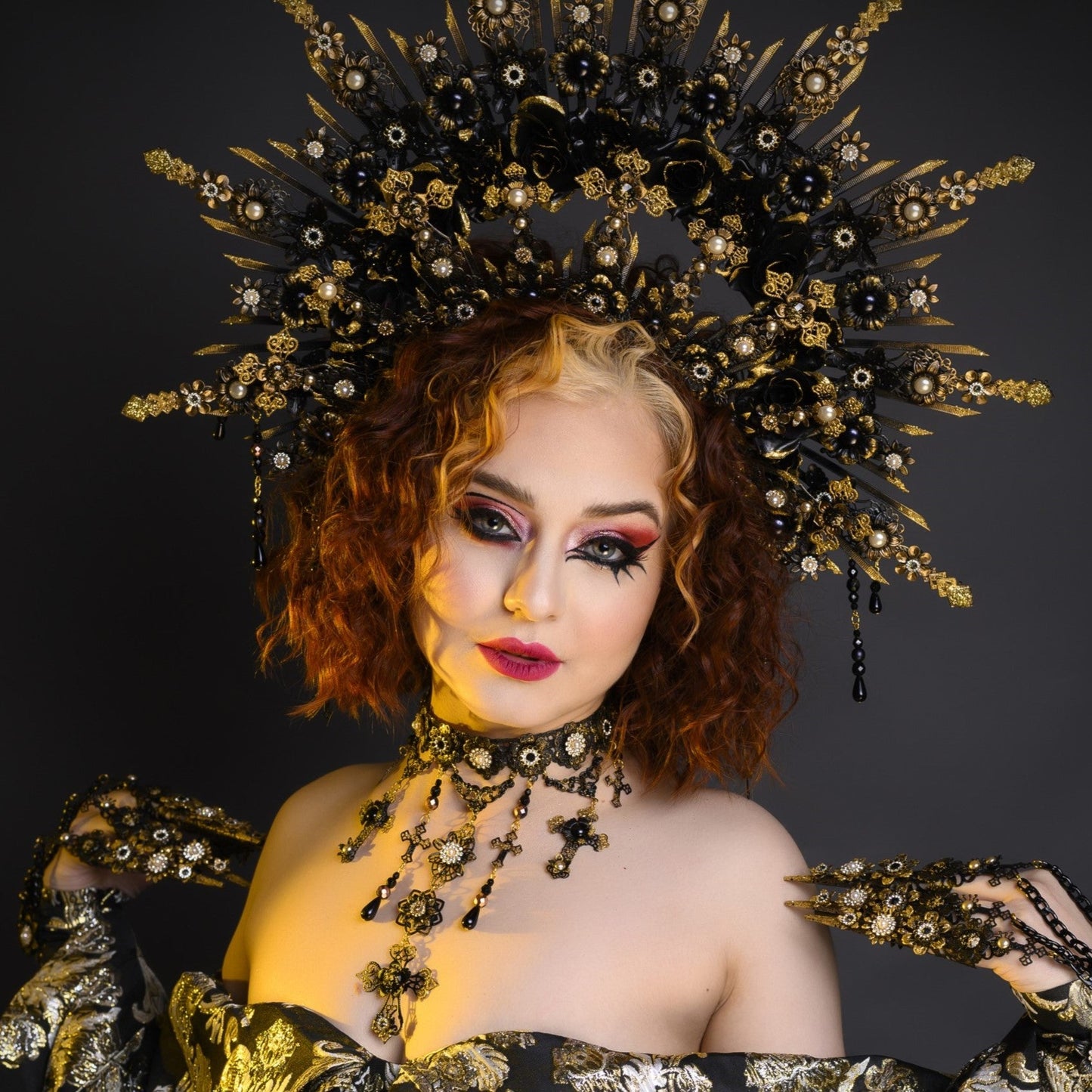 Handmade Halloween crown by Carbickova Crowns showcasing luxury gothic craftsmanship for Halloween costumes and fantasy transformations