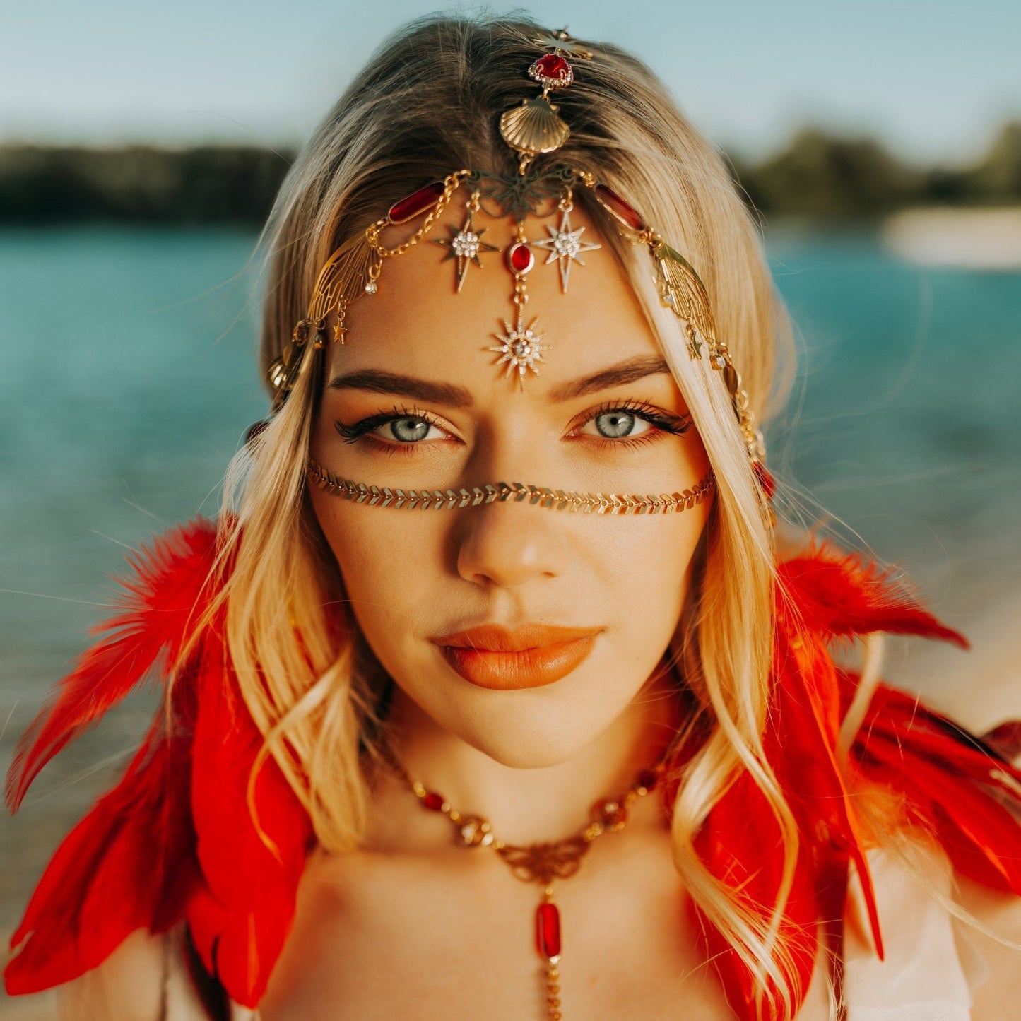 Festival fashion photoshoot featuring handcrafted boho jewelry and statement accessories from the newest Carbickova Crowns collection.