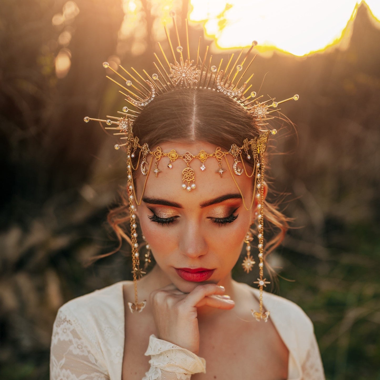 luxury halo crown bride golden headpiece carbickova crowns
