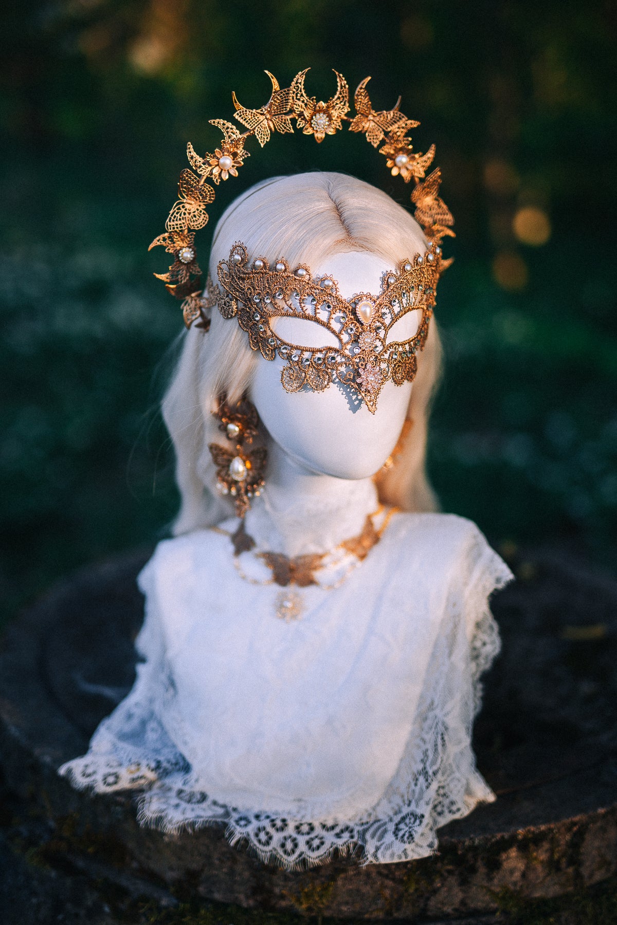Bridal Halo Crown Gold Pearl Wedding Headpiece