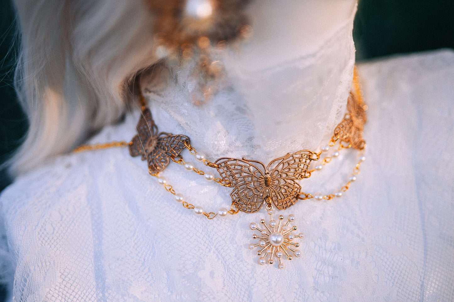 Bridal Halo Crown Gold Pearl Wedding Headpiece