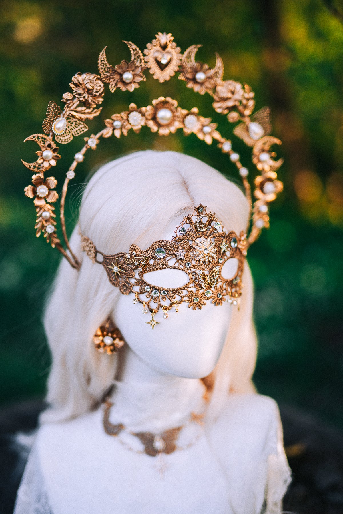 Gold Bridal Earrings Pearl Wedding Earrings Masquerade Style