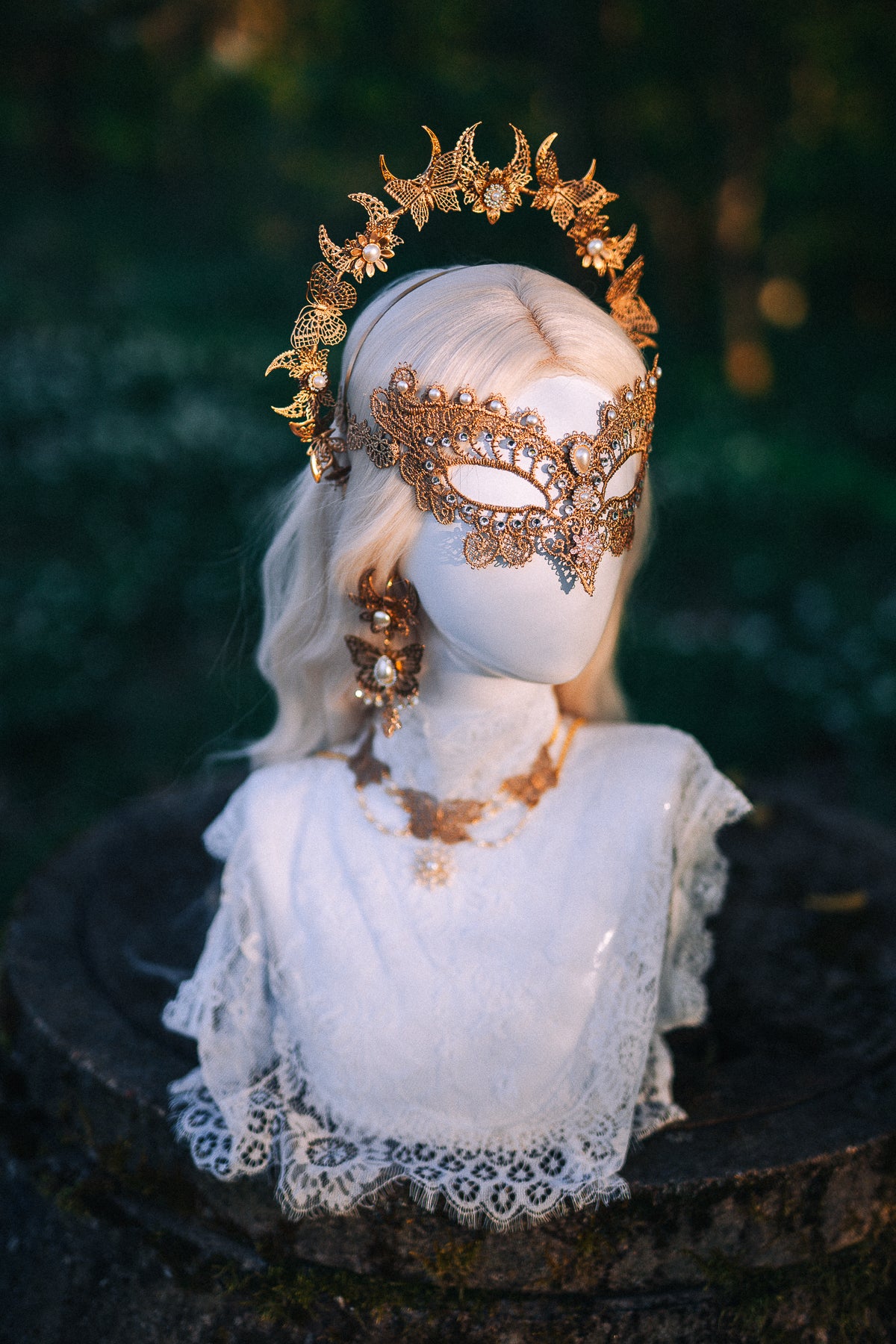 Bridal Halo Crown Gold Pearl Wedding Headpiece
