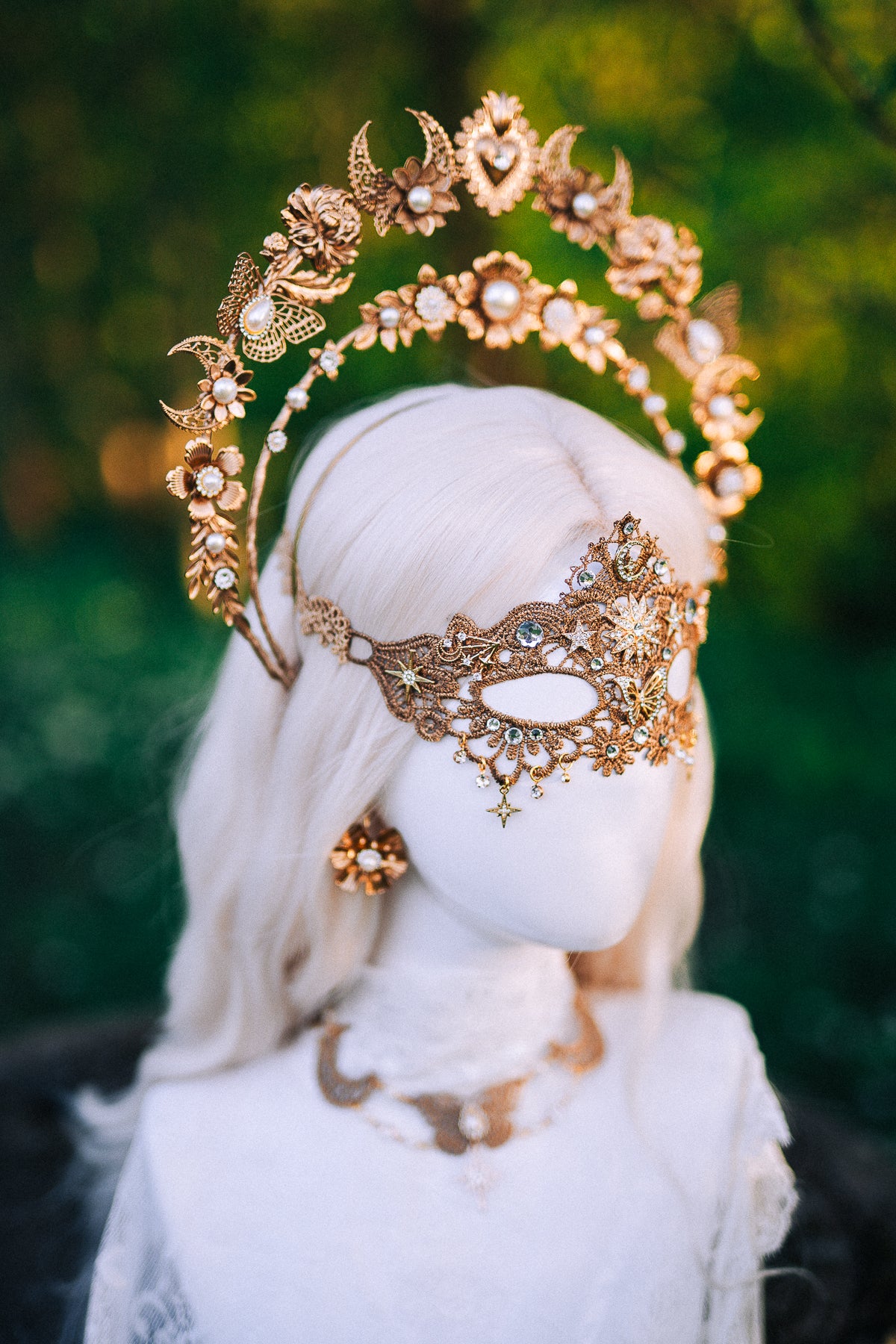 Gold Bridal Earrings Pearl Wedding Earrings Masquerade Style