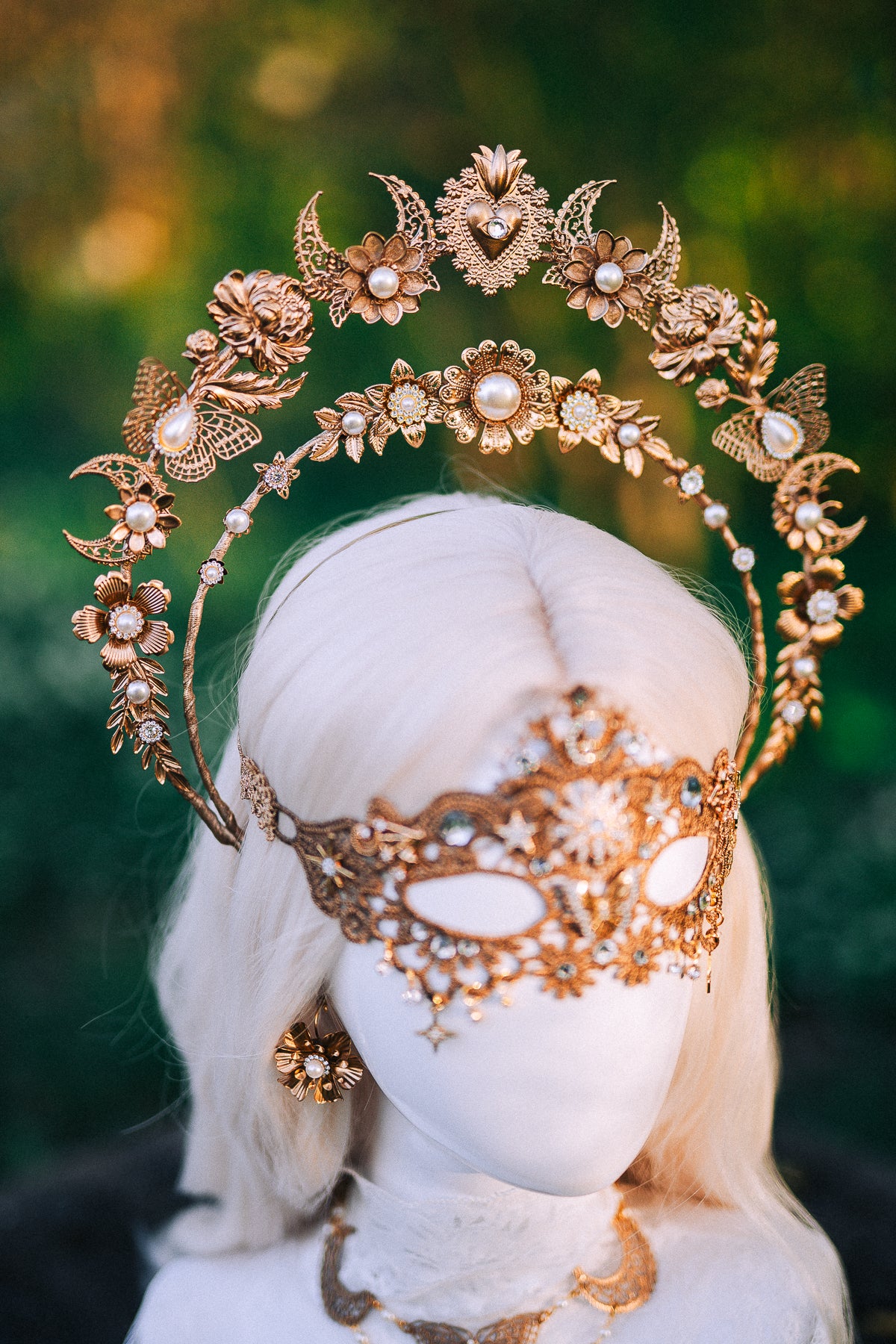 Gold Bridal Earrings Pearl Wedding Earrings Masquerade Style
