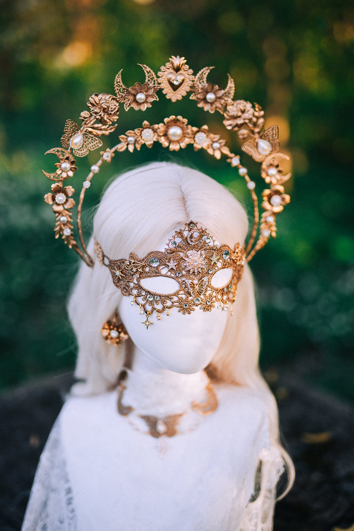 Gold Bridal Earrings Pearl Wedding Earrings Masquerade Style