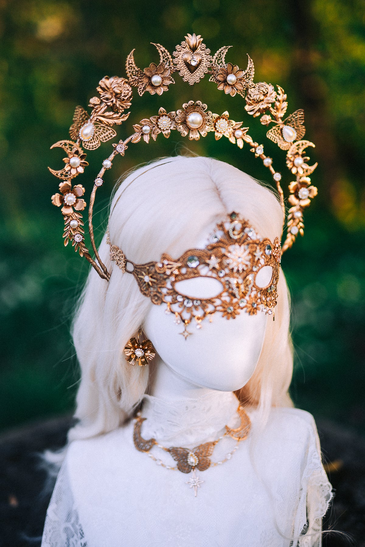 Gold Bridal Earrings Pearl Wedding Earrings Masquerade Style
