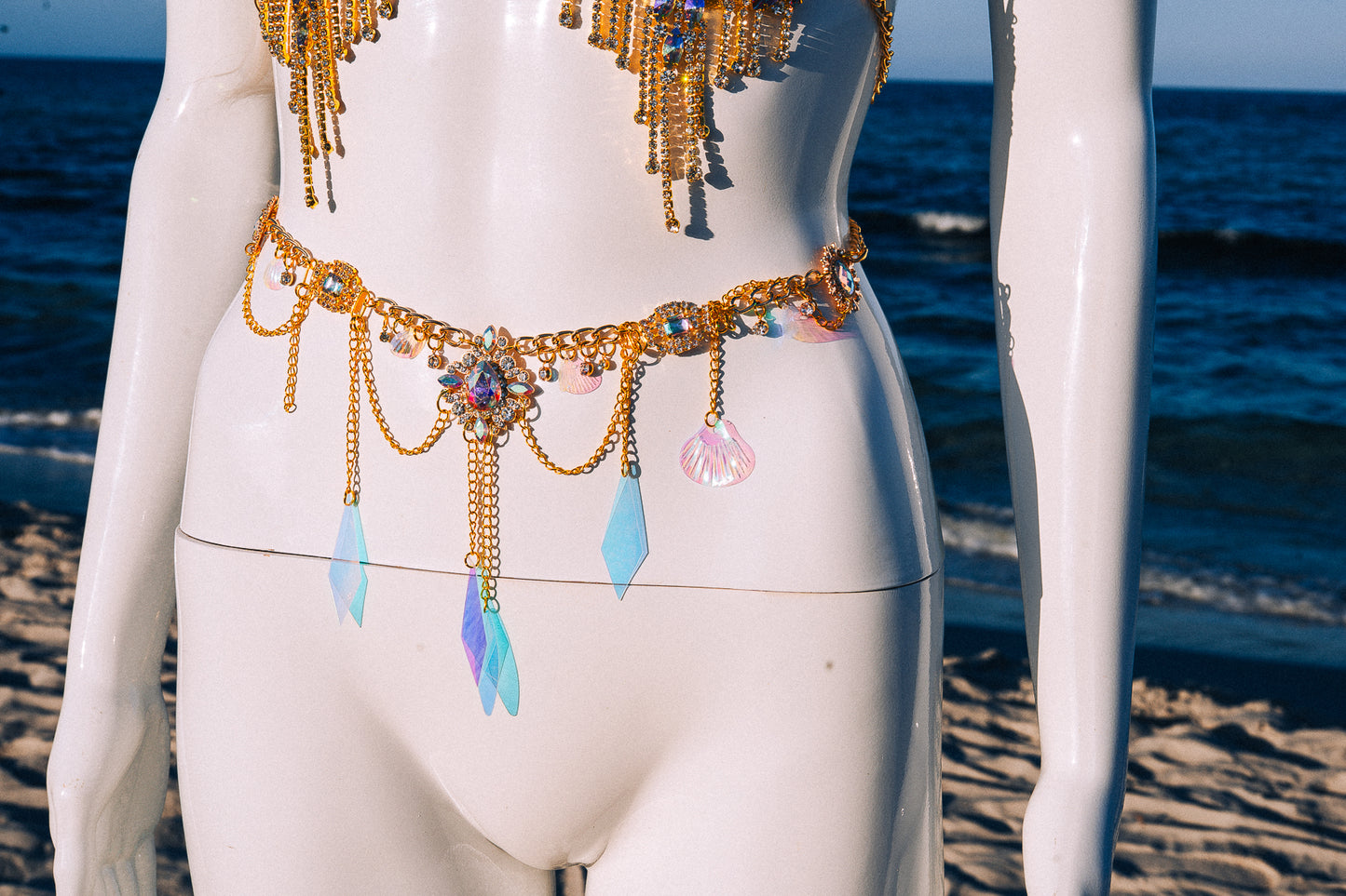 Golden Goddess Chain Bra Festival Harness Beach Body Jewelry