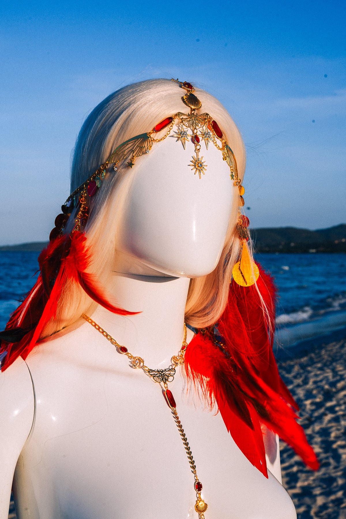 Celestial Phoenix Festival Harness Red Feather Goddess Belt
