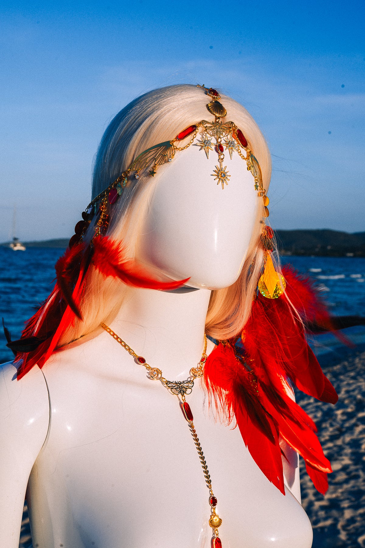 Celestial Phoenix Festival Harness Red Feather Goddess Belt
