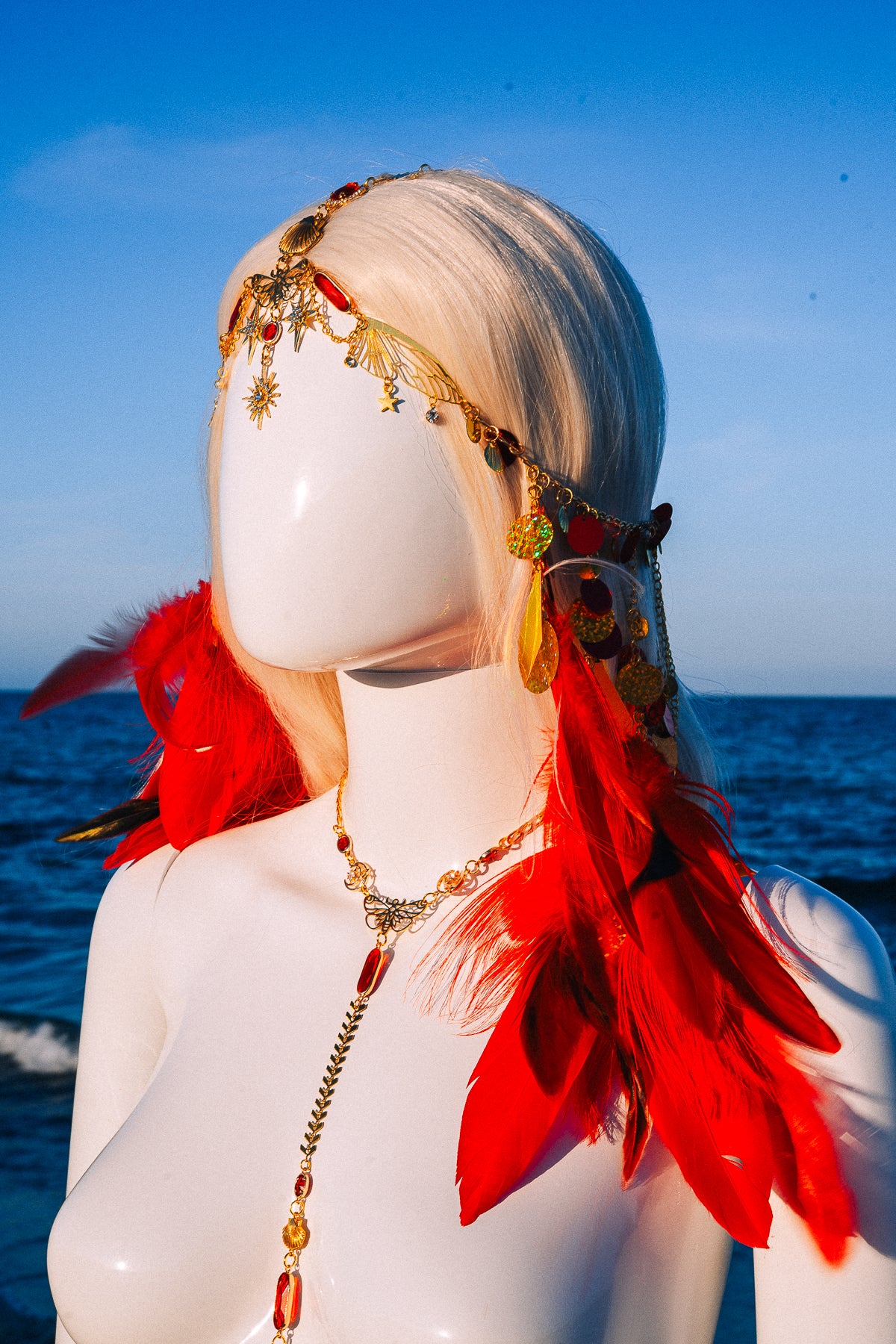 Celestial Phoenix Festival Harness Red Feather Goddess Belt