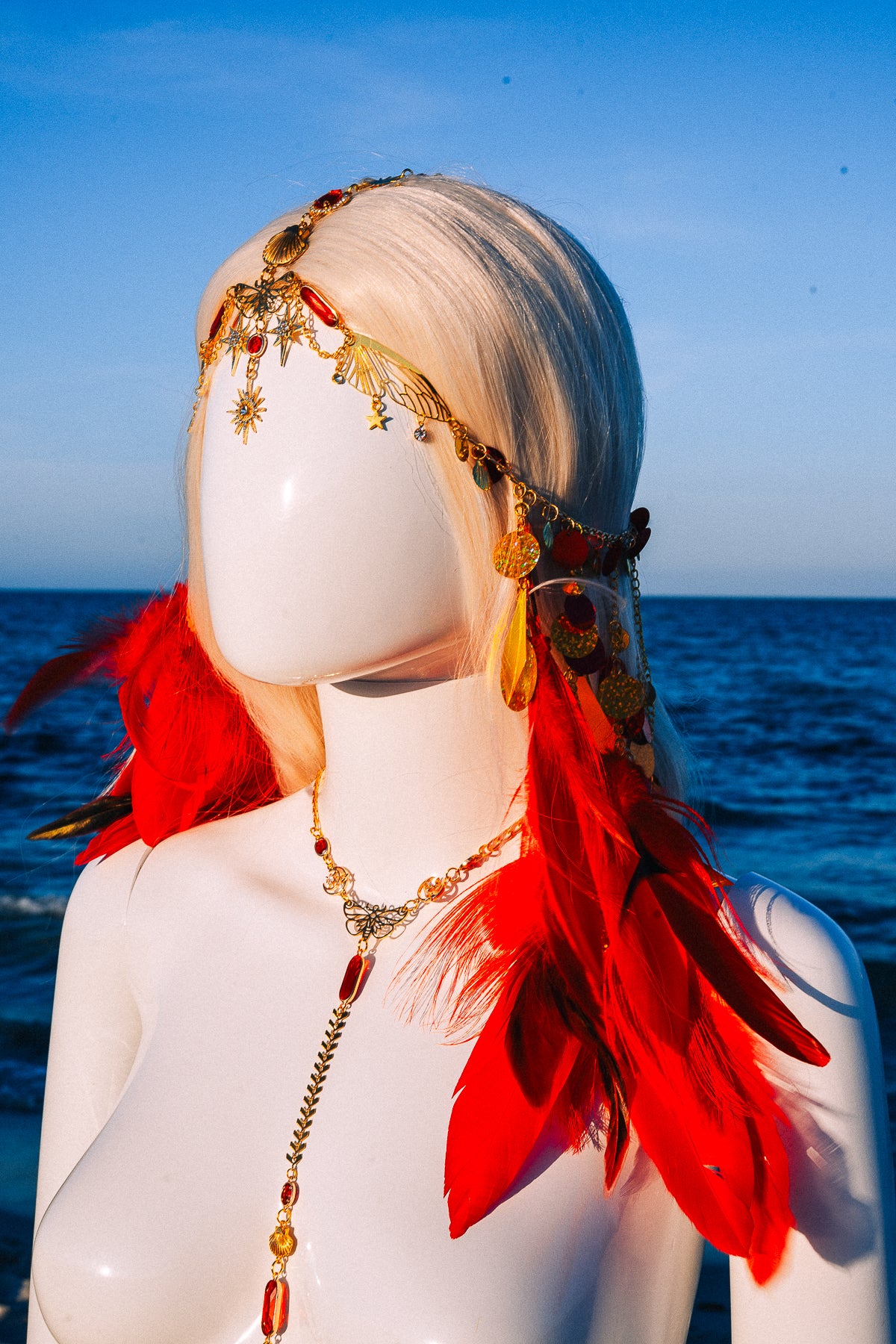 Celestial Phoenix Festival Harness Red Feather Goddess Belt
