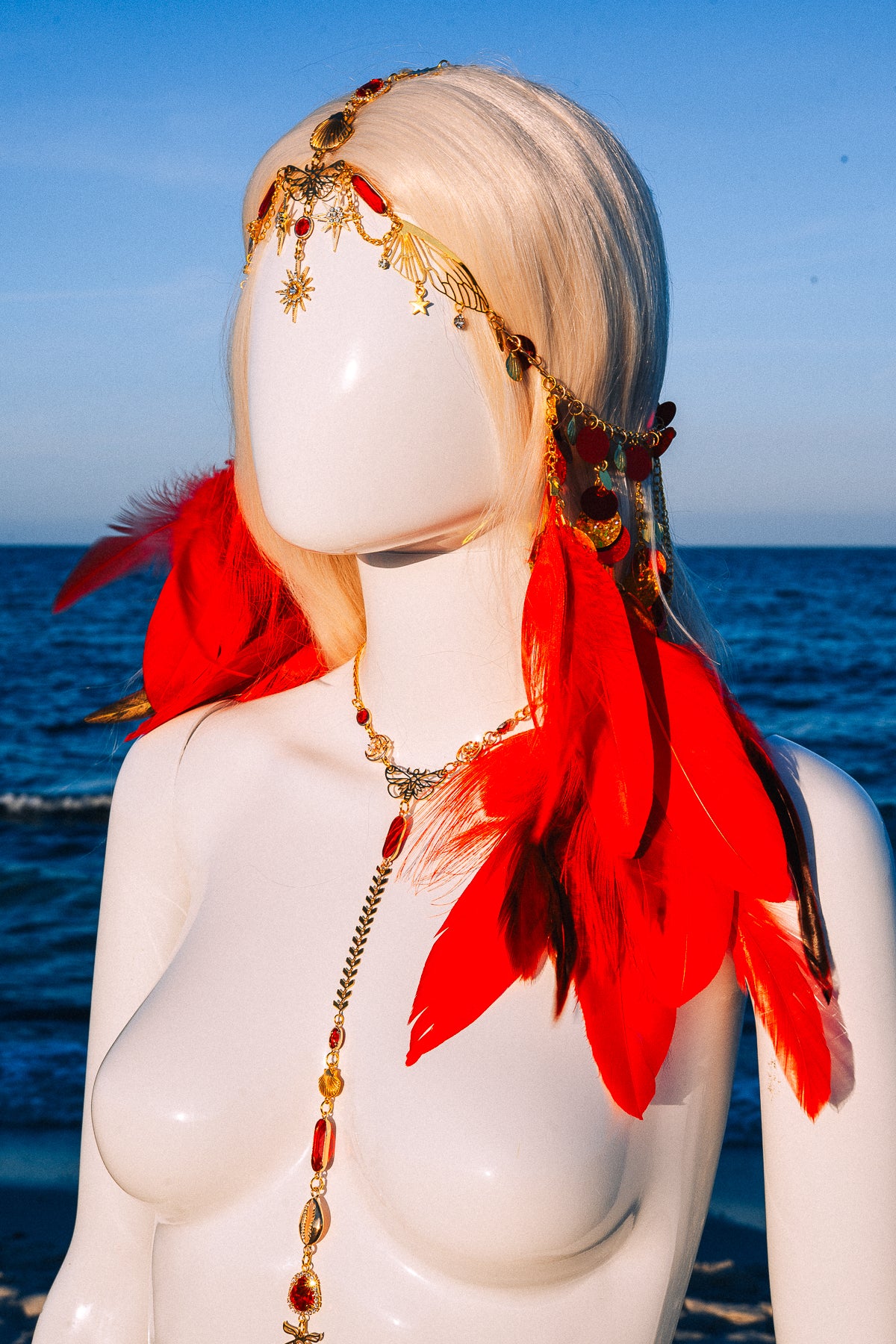 Celestial Phoenix Festival Harness Red Feather Goddess Belt