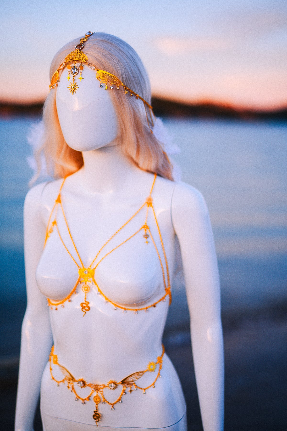 Celestial Sun Goddess Chest Harness Gold Festival Body Chain