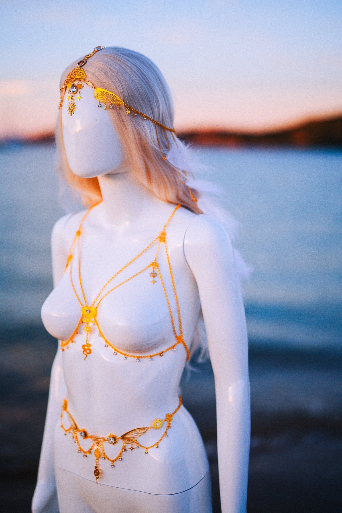 Celestial Sun Goddess Chest Harness Gold Festival Body Chain