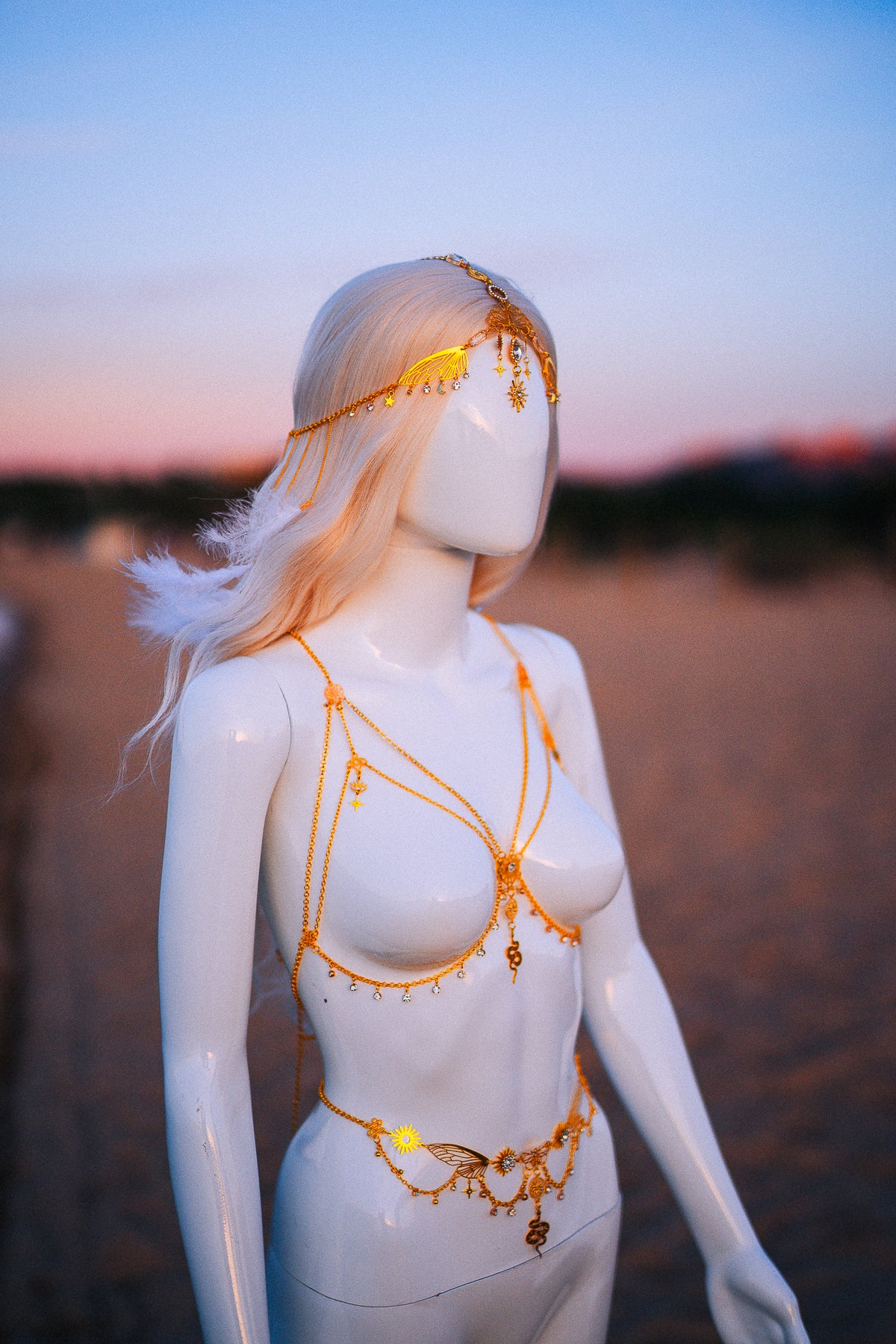 Celestial Sun Goddess Chest Harness Gold Festival Body Chain