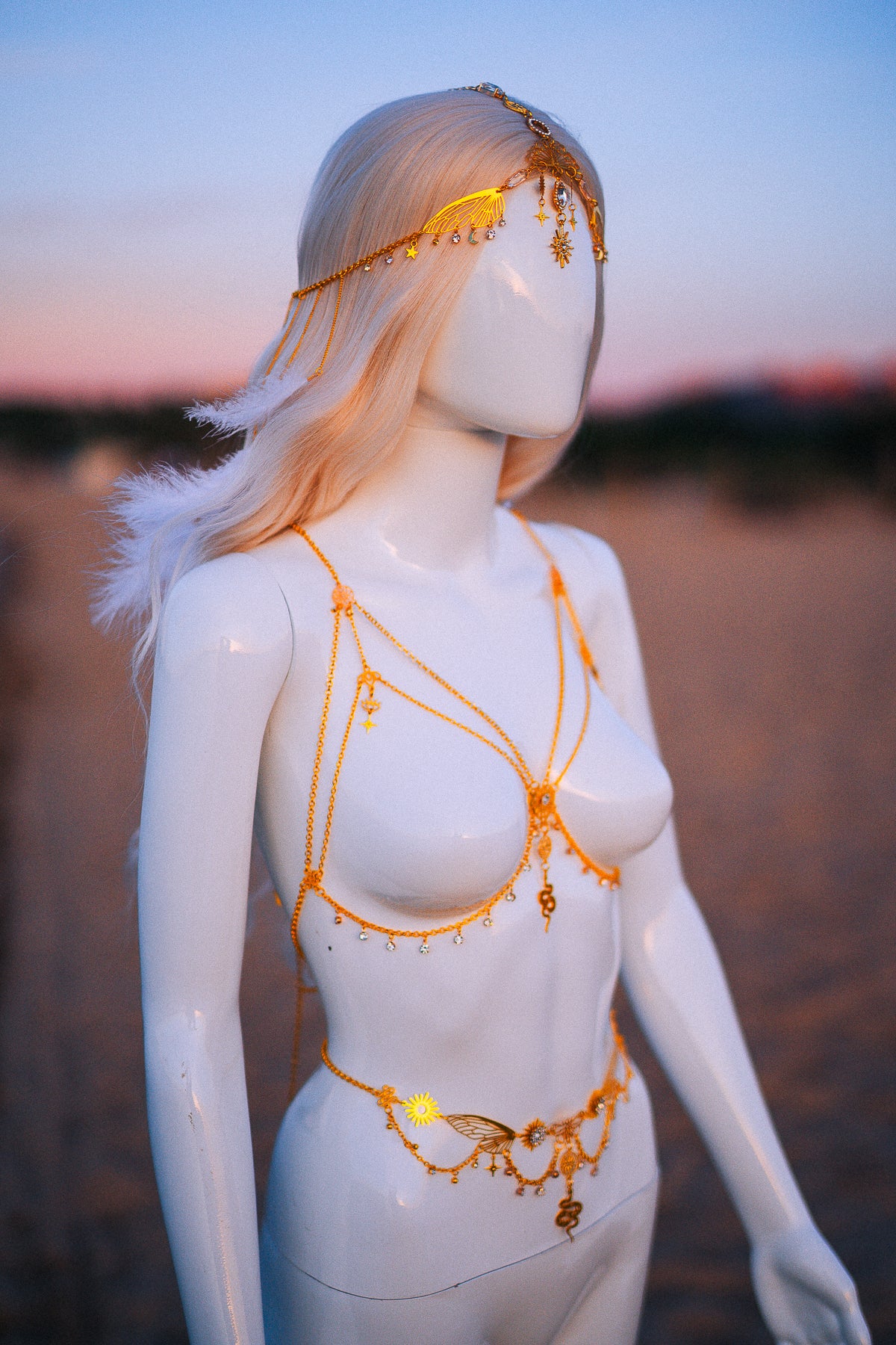 Celestial Sun Goddess Chest Harness Gold Festival Body Chain