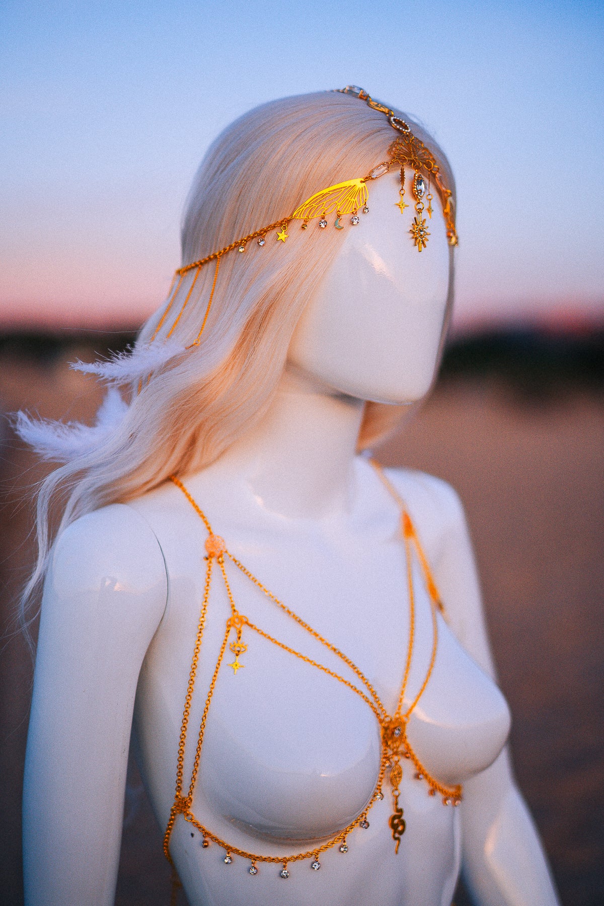 Celestial Sun Goddess Chest Harness Gold Festival Body Chain