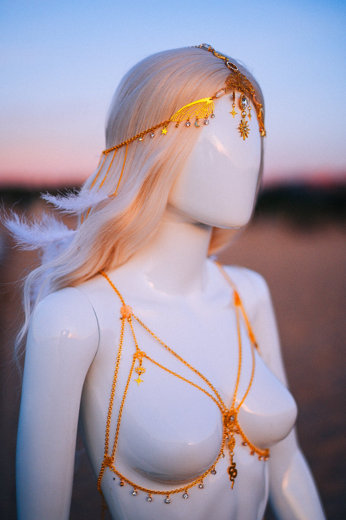 Celestial Sun Goddess Chest Harness Gold Festival Body Chain