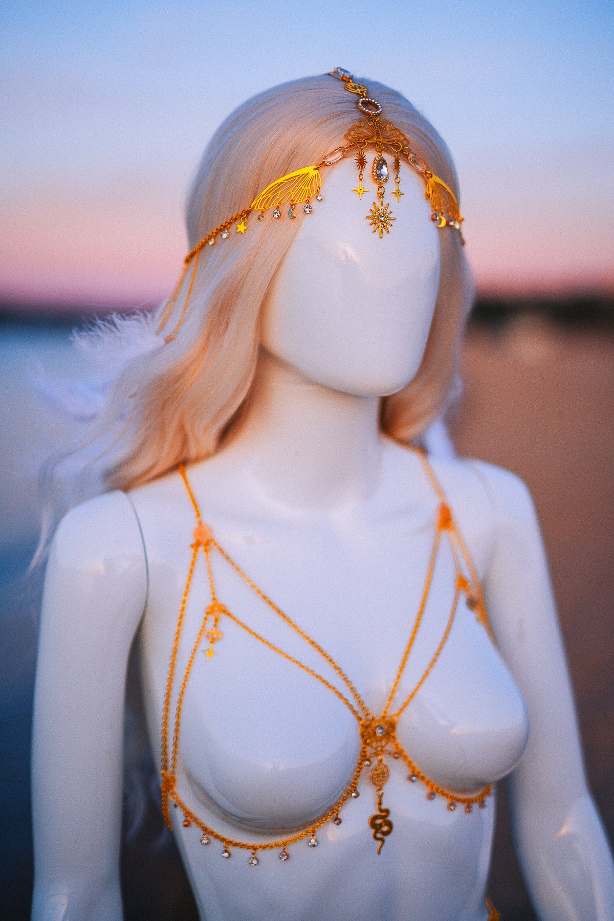 Celestial Sun Goddess Chest Harness Gold Festival Body Chain