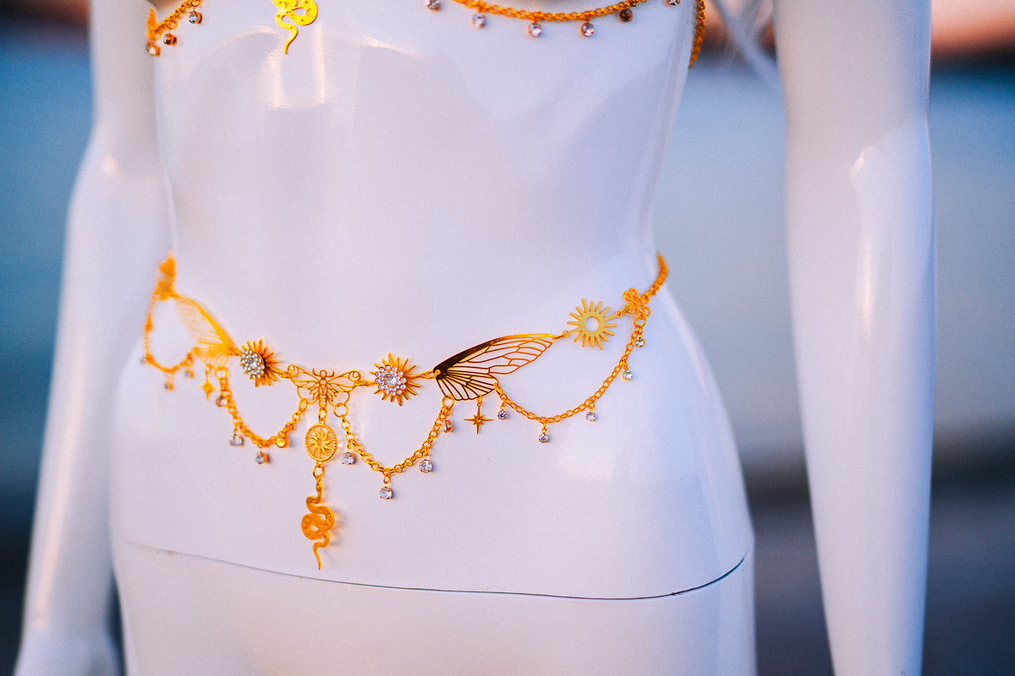 Celestial Sun Goddess Chest Harness Gold Festival Body Chain