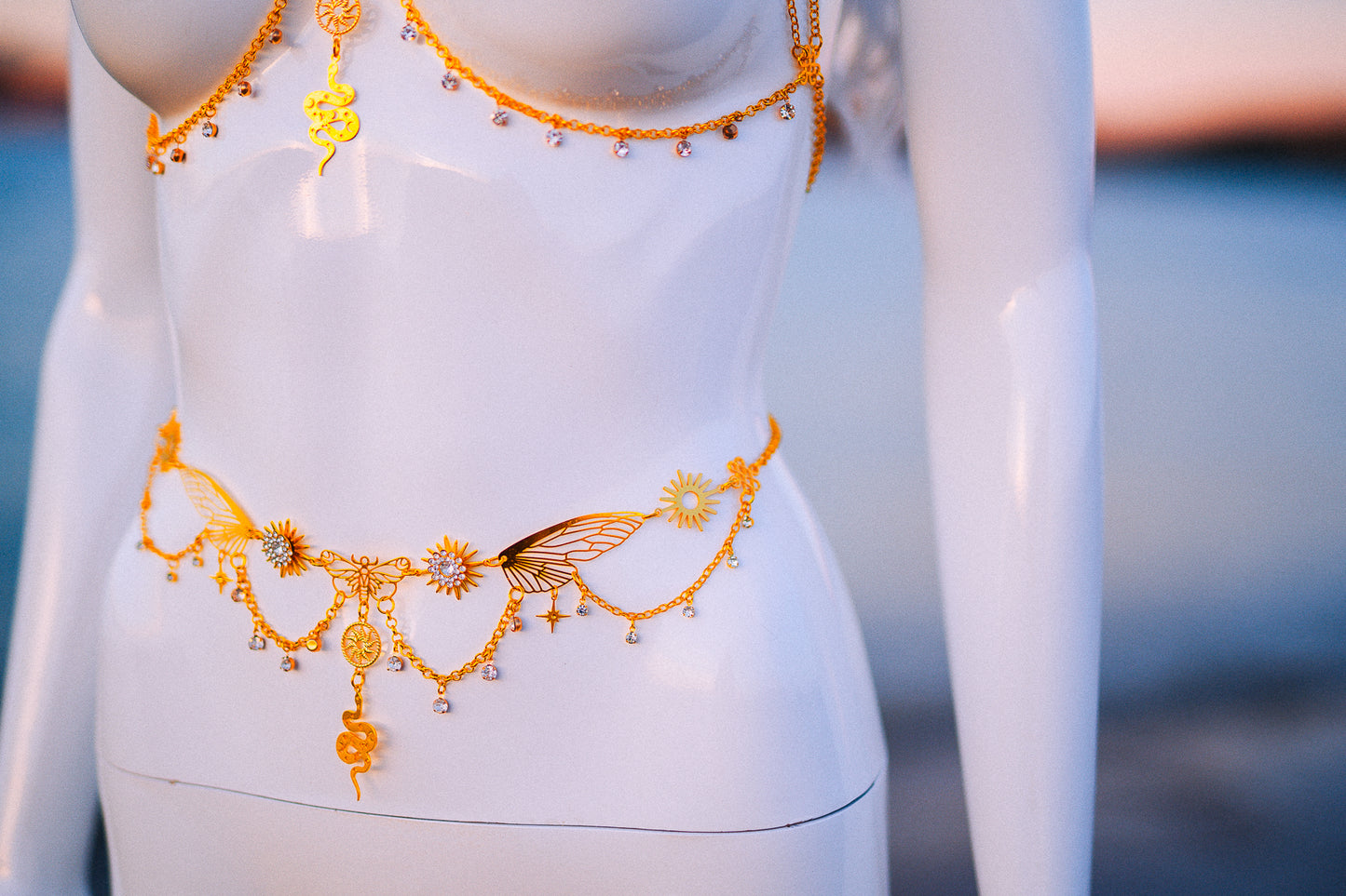 Celestial Sun Goddess Chest Harness Gold Festival Body Chain