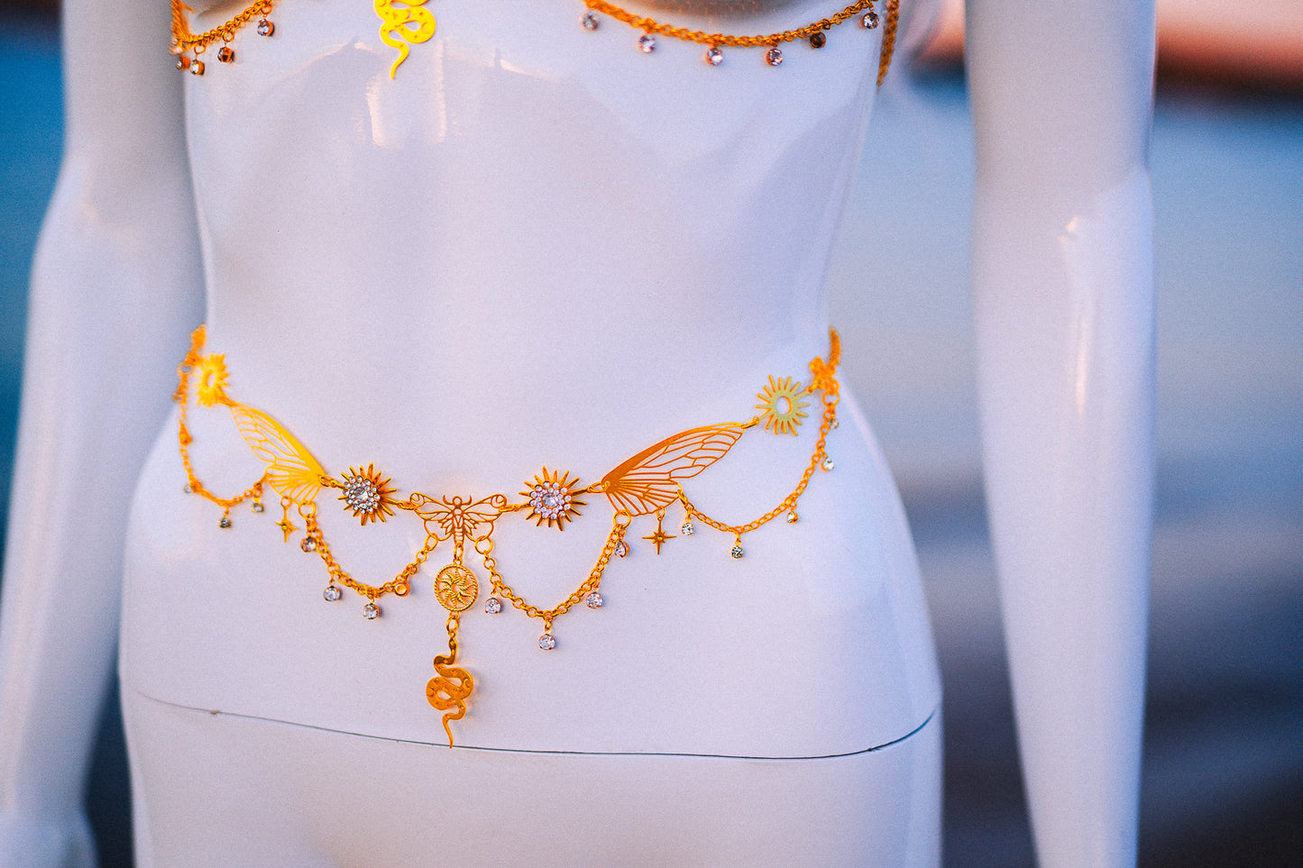 Celestial Sun Goddess Chest Harness Gold Festival Body Chain