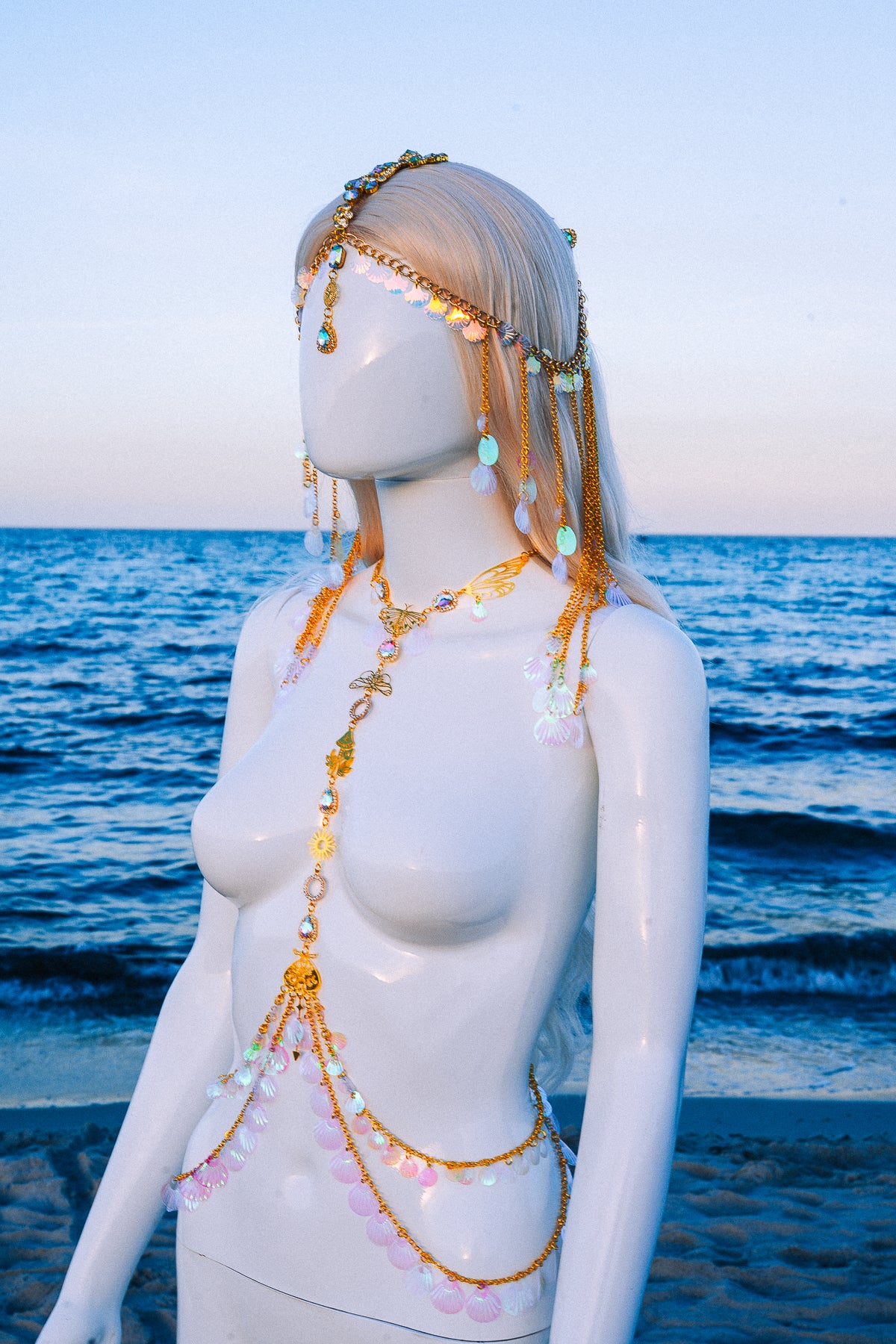 Gold Seashell Harness Beach Goddess Festival Body Chain Costume