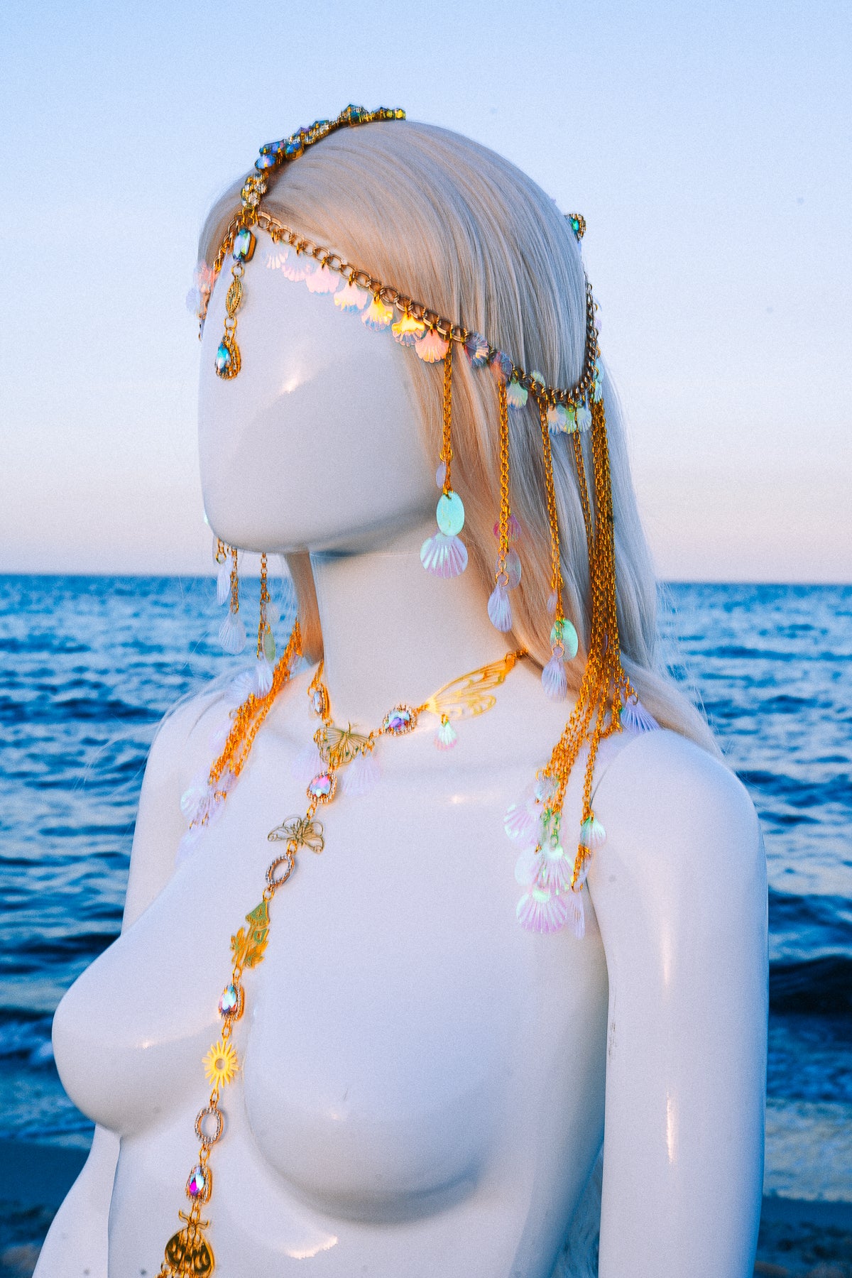 Gold Seashell Harness Beach Goddess Festival Body Chain Costume