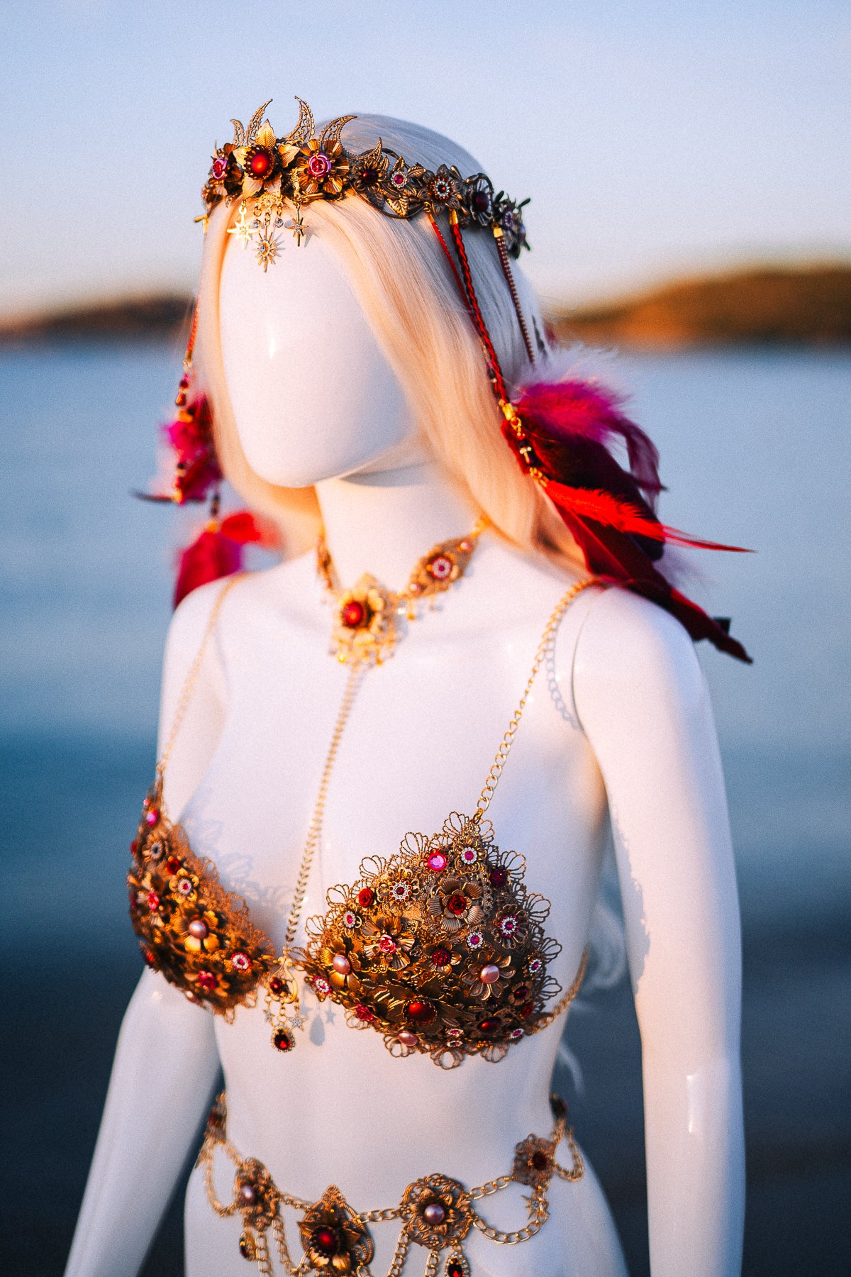 Ruby Moon Goddess Belly Chain Belt Festival Jewelry
