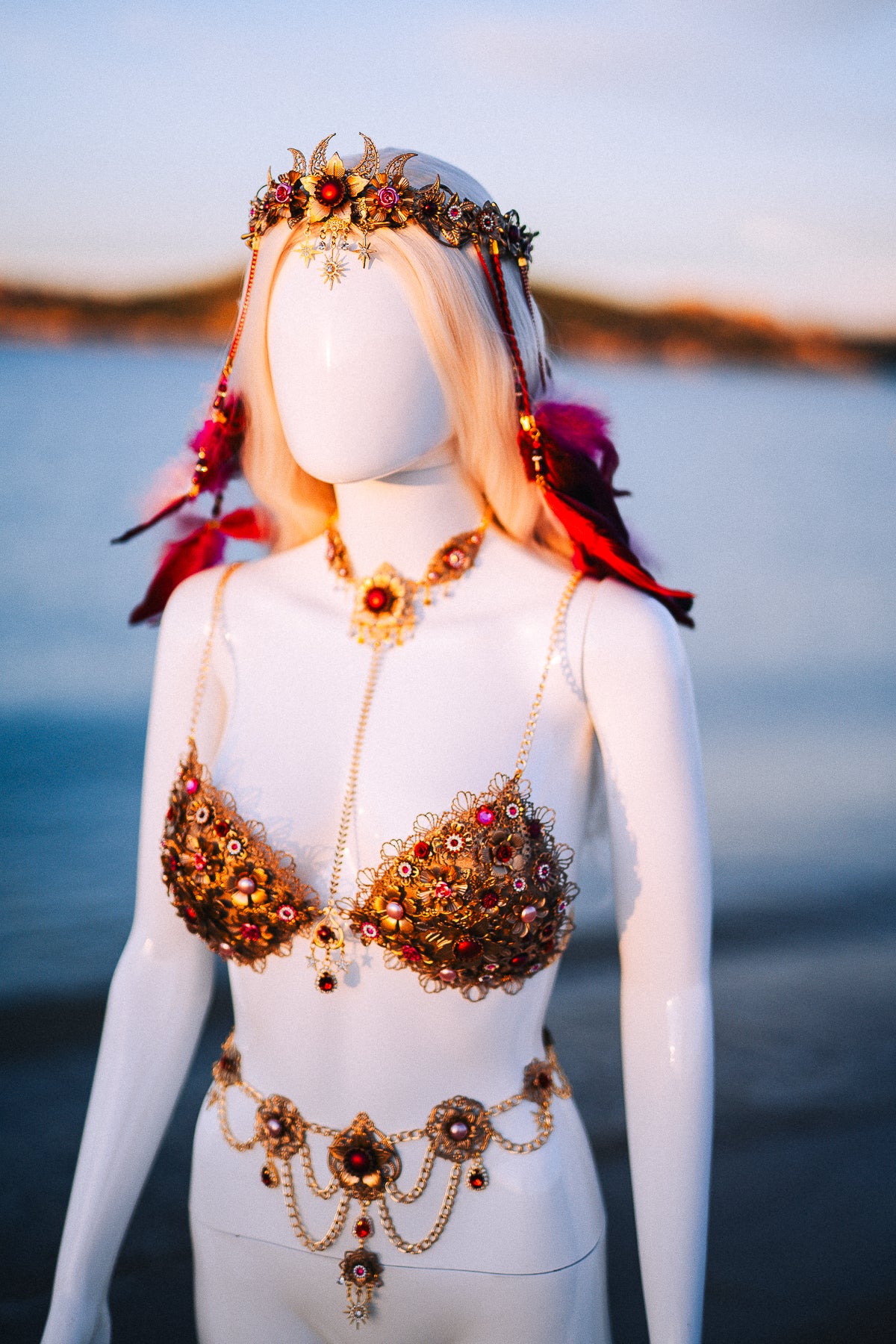 Ruby Moon Goddess Belly Chain Belt Festival Jewelry