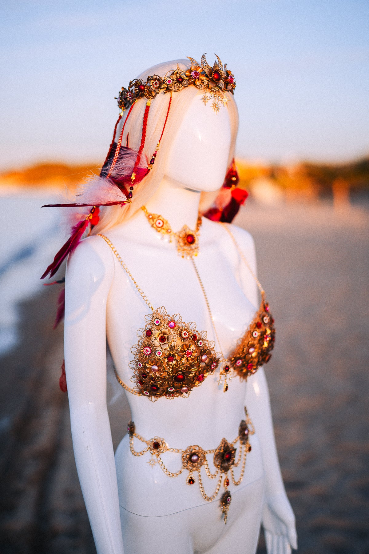 Ruby Moon Goddess Belly Chain Belt Festival Jewelry