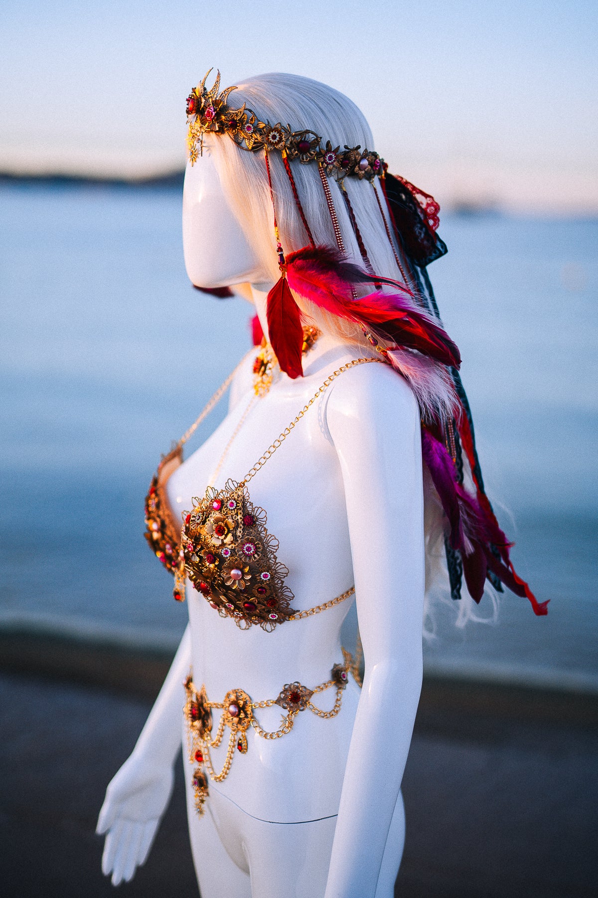 Ruby Moon Goddess Belly Chain Belt Festival Jewelry