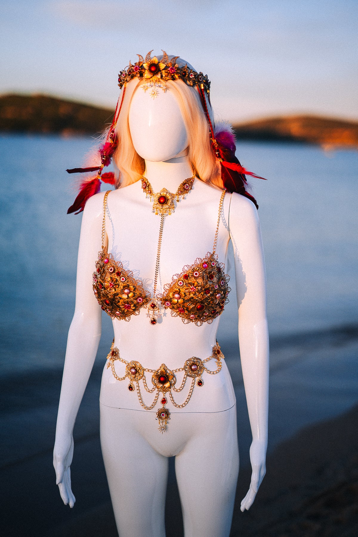 Ruby Moon Goddess Belly Chain Belt Festival Jewelry