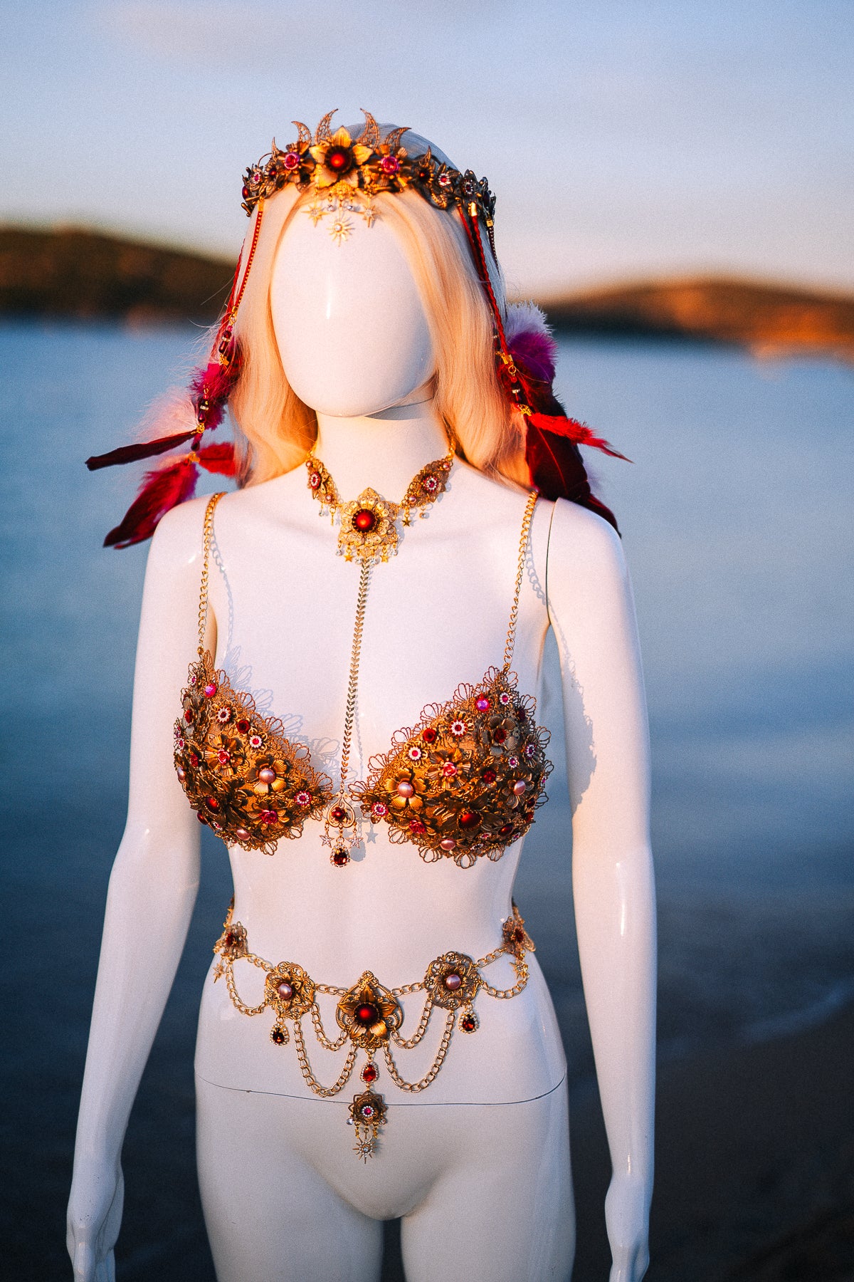Ruby Moon Goddess Belly Chain Belt Festival Jewelry