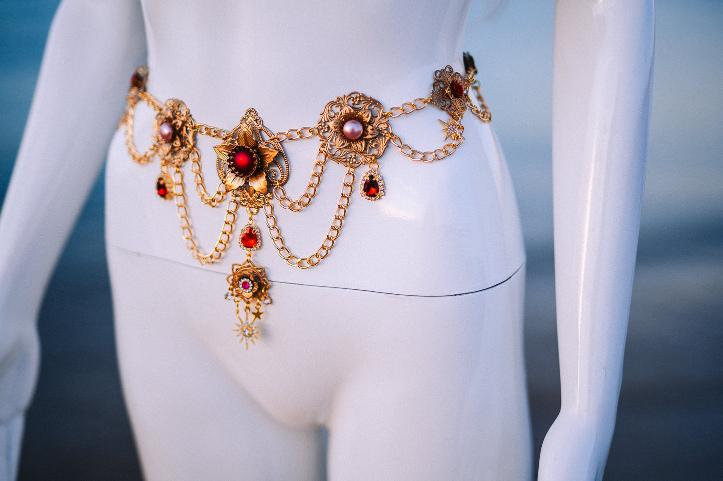 Ruby Moon Goddess Belly Chain Belt Festival Jewelry