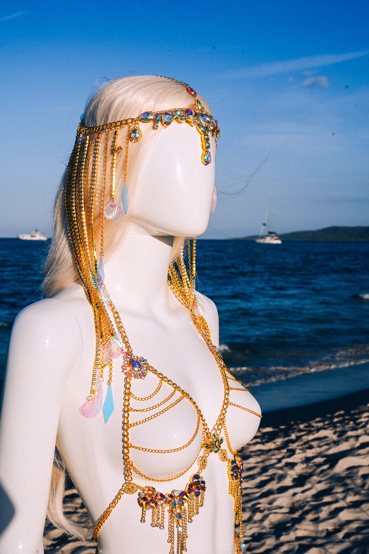 Golden Goddess Chain Bra Festival Harness Beach Body Jewelry