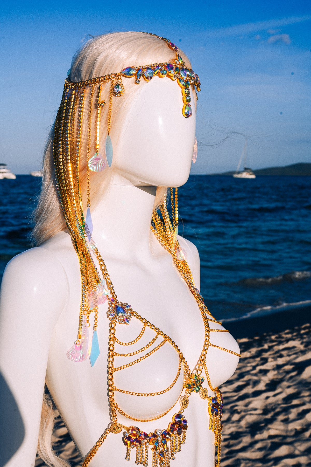 Golden Goddess Chain Bra Festival Harness Beach Body Jewelry