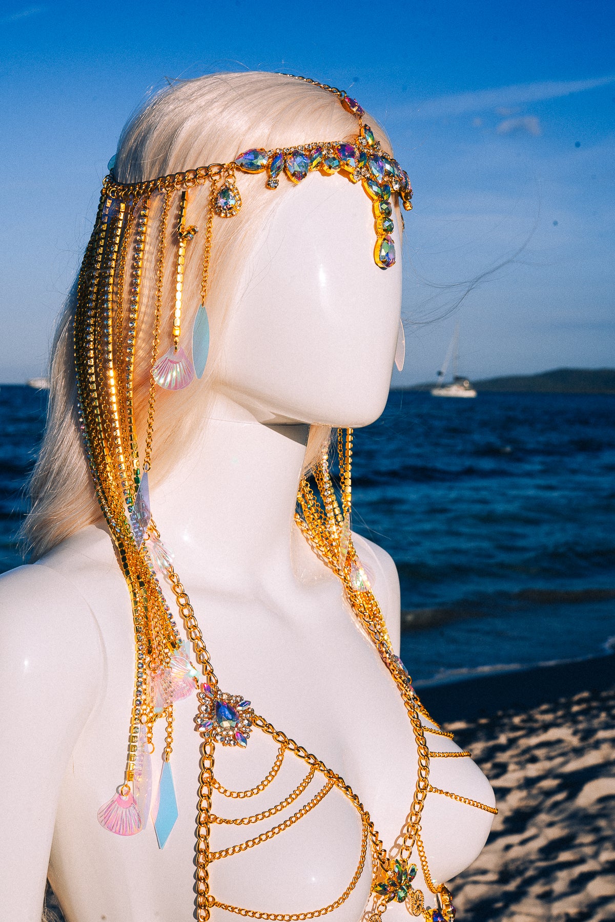 Golden Goddess Chain Bra Festival Harness Beach Body Jewelry