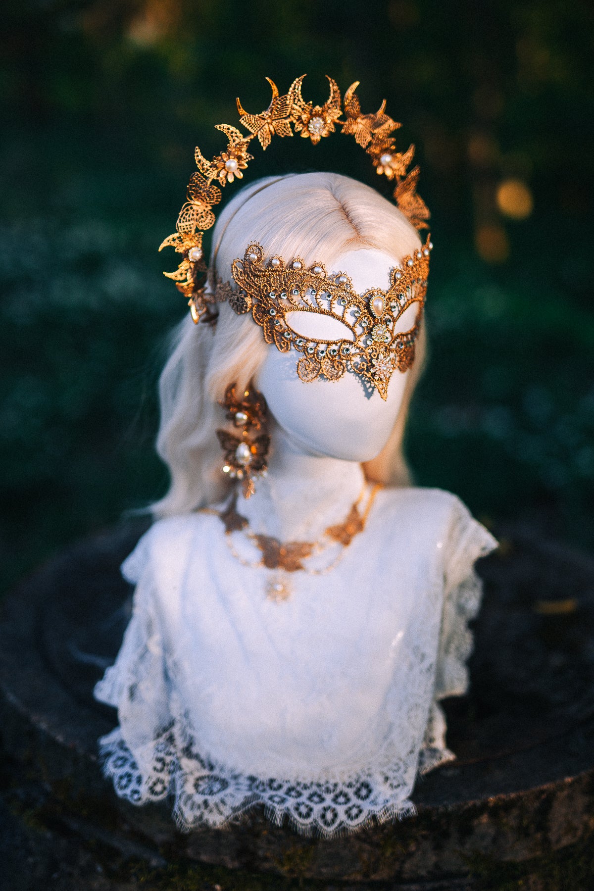 Bridal Halo Crown Gold Pearl Wedding Headpiece