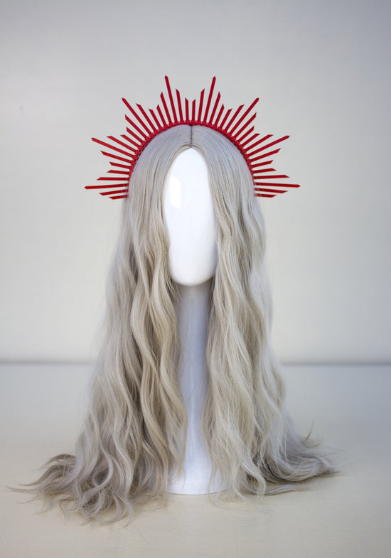 Red Spiked Halo Crown, Gothic Headpiece, Costume Accessory, Rave Style Headband, Festival Outfit, Halloween Costume Crown