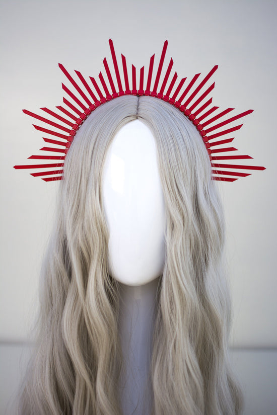 Red Spiked Halo Crown, Gothic Headpiece, Costume Accessory, Rave Style Headband, Festival Outfit, Halloween Costume Crown